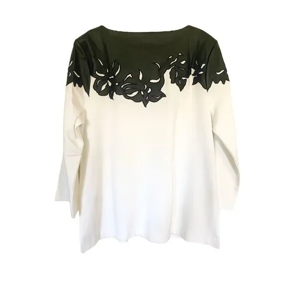 Chico’s Faux Leather Ponte Mix Top Sz 2/L - Picture 3 of 7